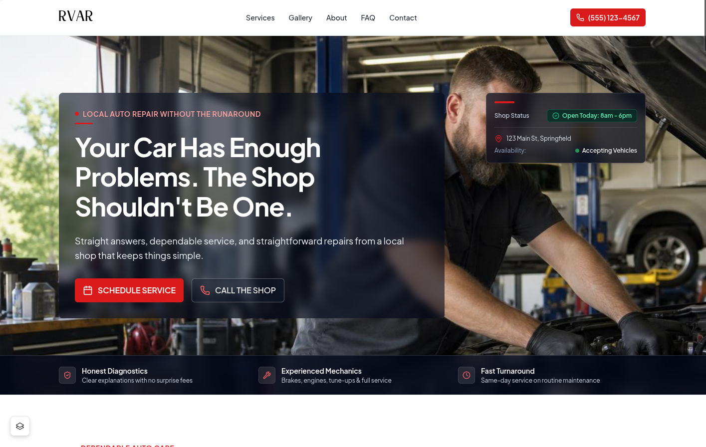 River Valley Auto Repair website preview screenshot
